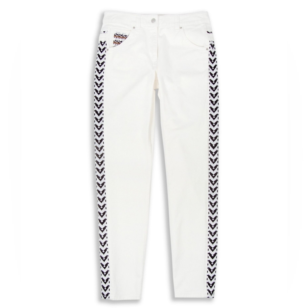Isabel Marant x H & M Embroidered White Jeans with Black Chevron Pattern